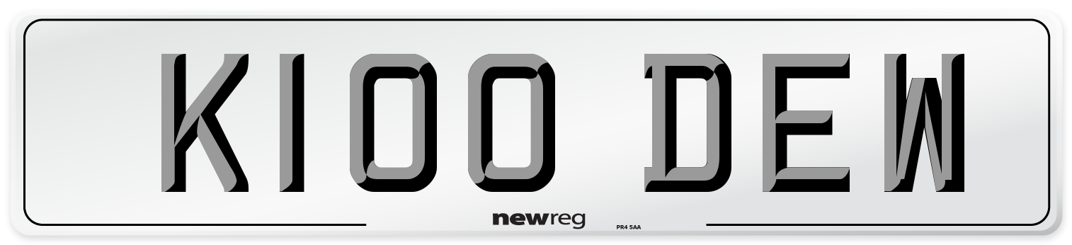 K100 DEW Number Plate from New Reg